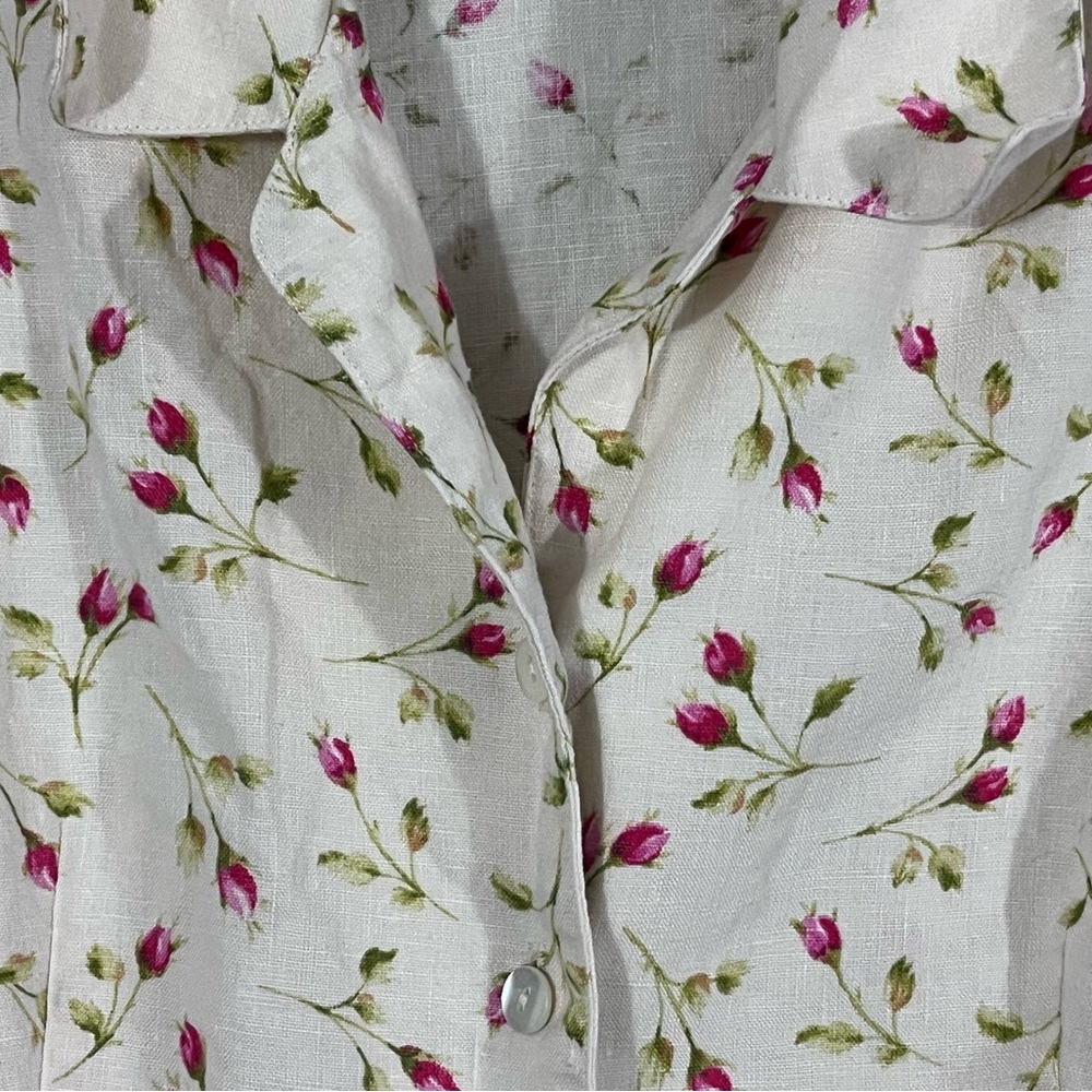 VTG 100% Linen Eddie Bauer Floral Button-Up Shirtdress Cottagecore Chic - Picture 6 of 13